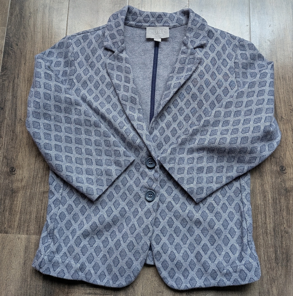 Pure Collection Blue Diamond Knit Blazer - 100% Cotton - US 4 / UK 10